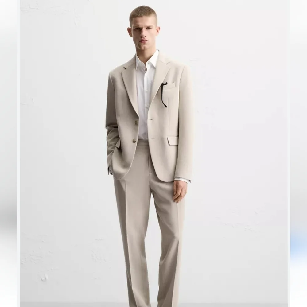 Zara Mens Texture Cream Slim Button Suit Coat Size 40R